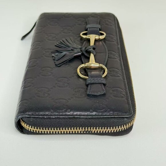 Gucci GG Logo Printed Leather Wallet Navy Blue with Gold Tone Hardware - Picture 3 of 8